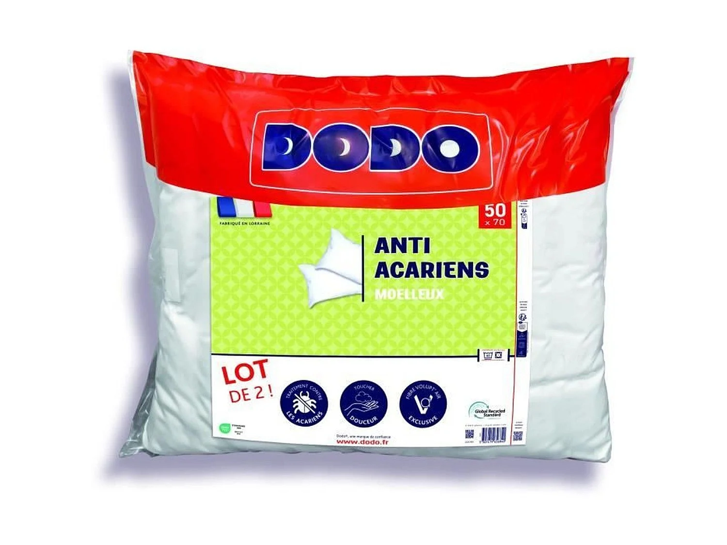 2 oreillers anti-acariens 50 x 70 cm 100% polyester