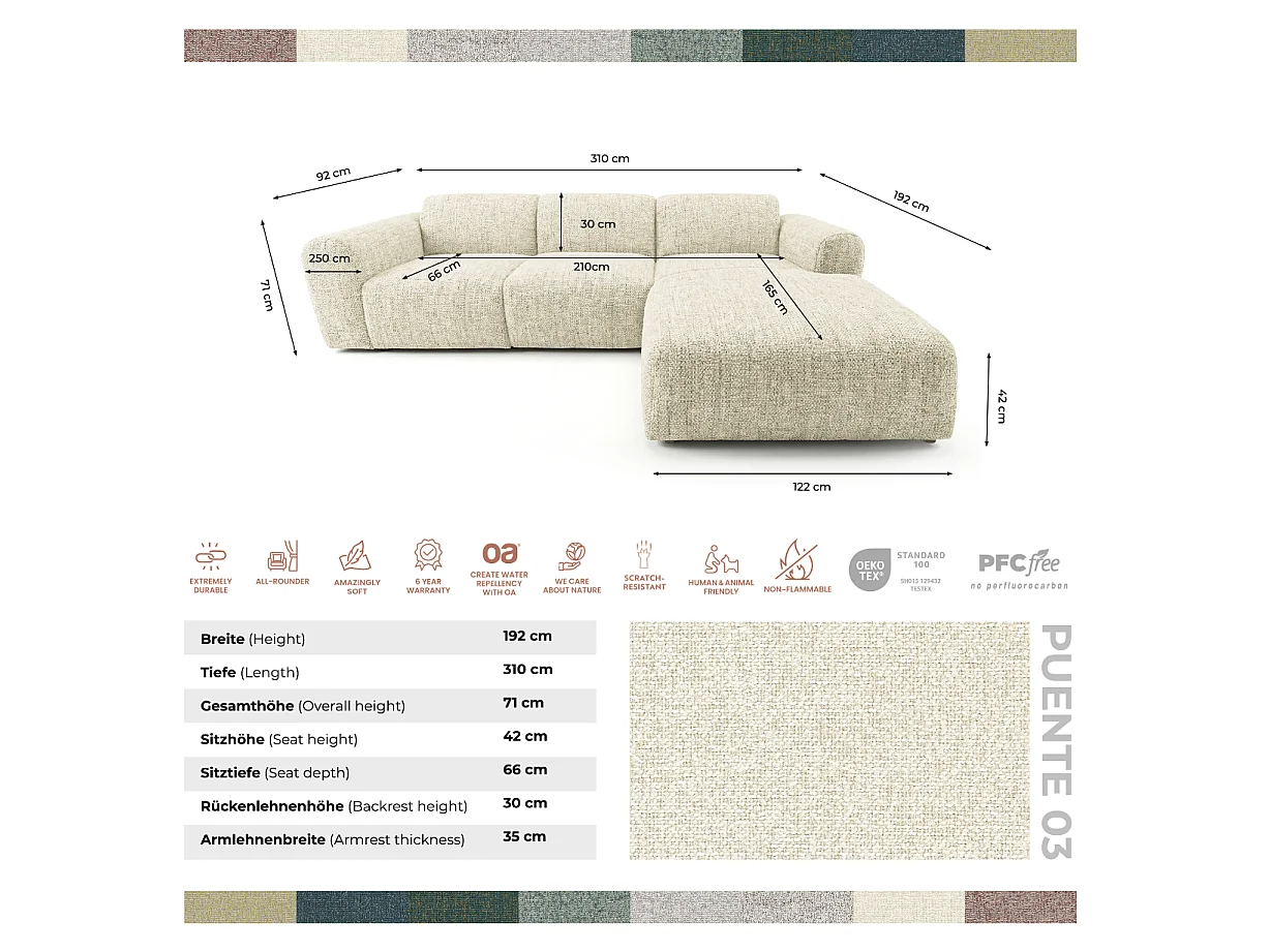 Canapé d'angle droit en tissu bouclé blanc cassé 310 cm - GIN