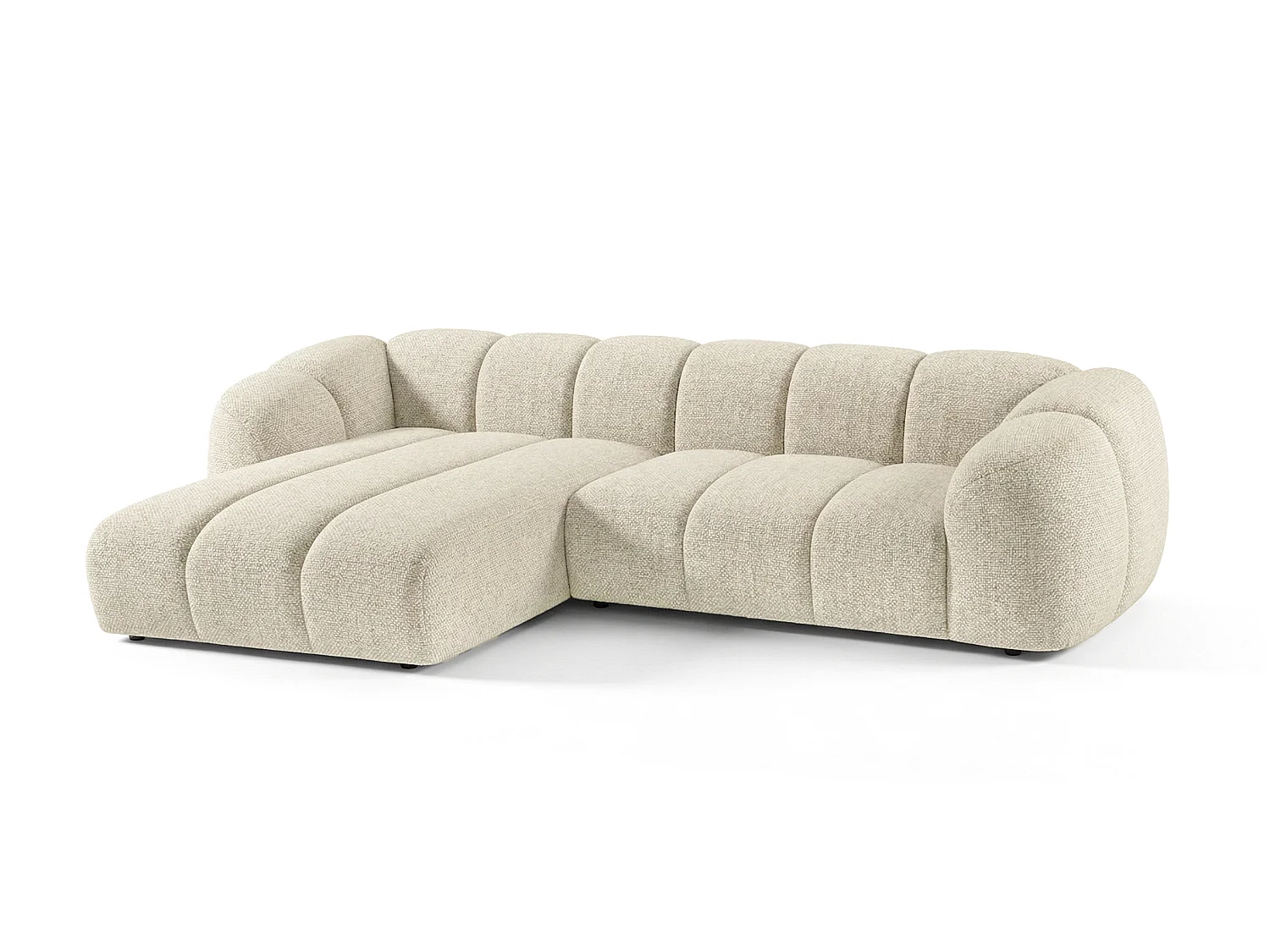 Canapé d'angle gauche tissu bouclé blanc cassé 280 cm - Mali Design