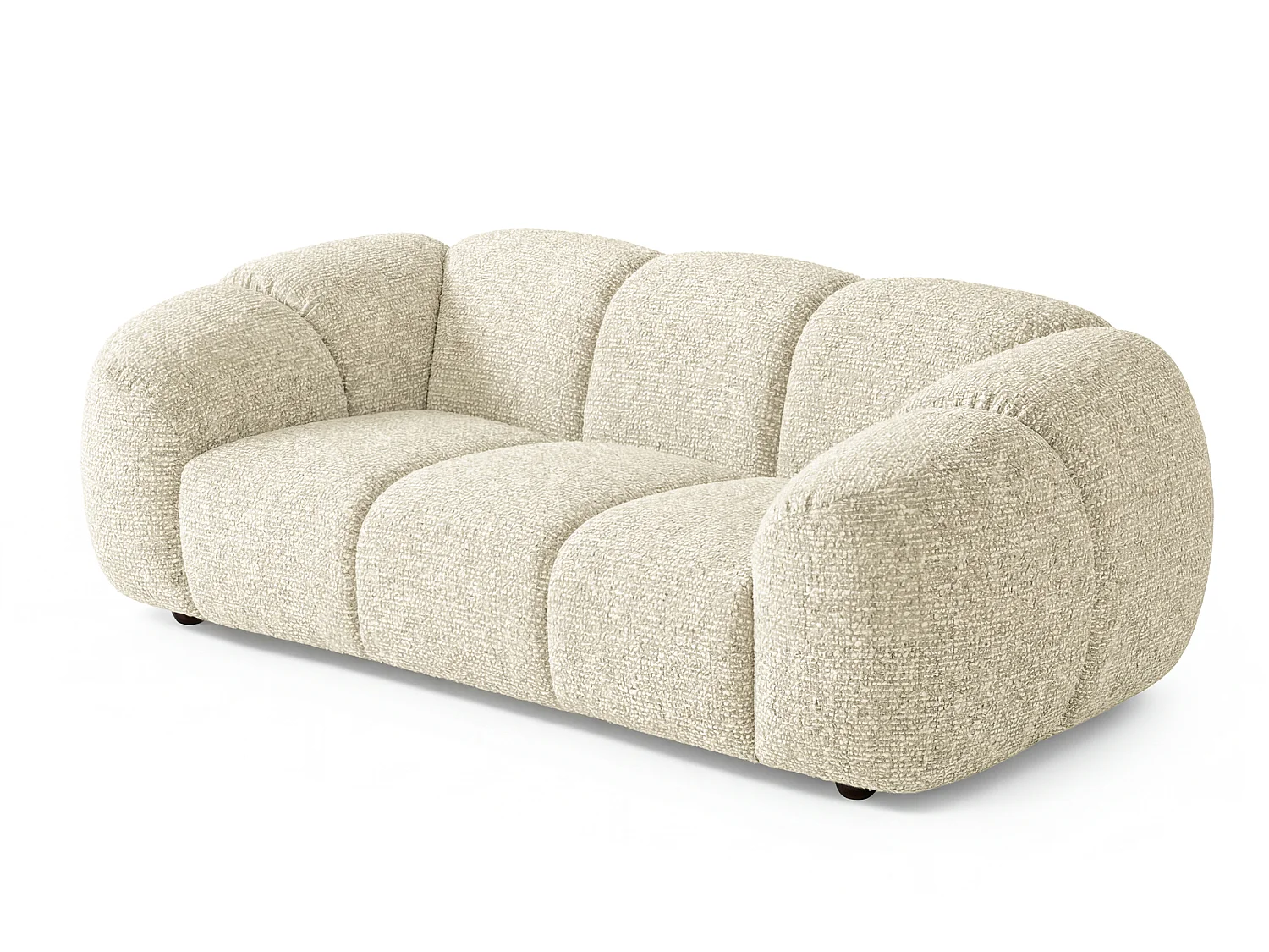 Canapé 2 places capitonné en tissu bouclé blanc cassé 200 cm - MALI 2S