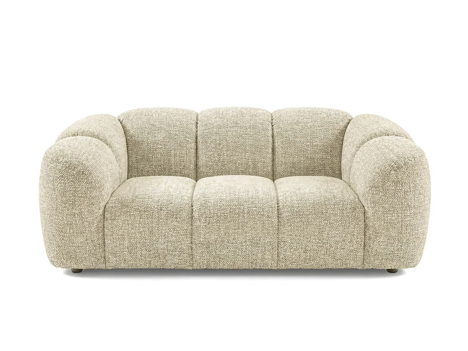 Canapé 2 places capitonné en tissu bouclé blanc cassé 200 cm - MALI 2S
