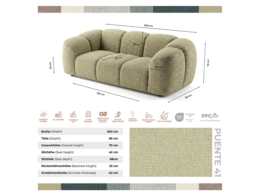 Canapé 2 places capitonné en tissu bouclé jaune moutarde 200 cm - MALI 2S