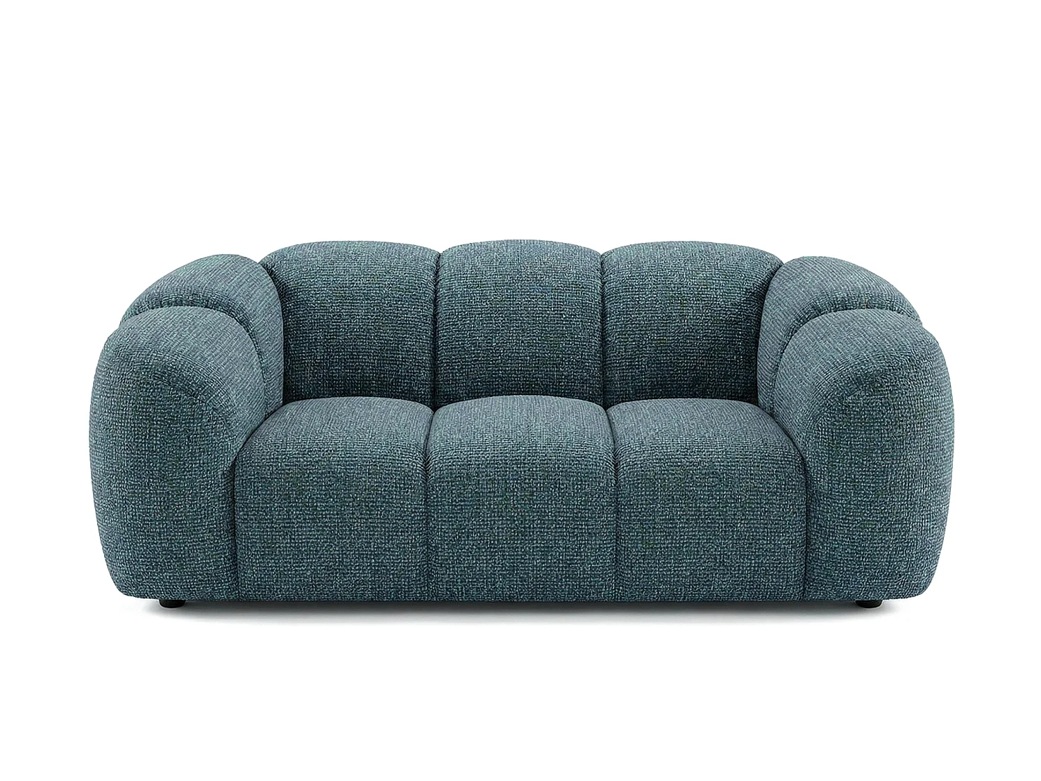 Canapé 2 places capitonné en tissu bouclé bleu canard 200 cm - MALI 2S