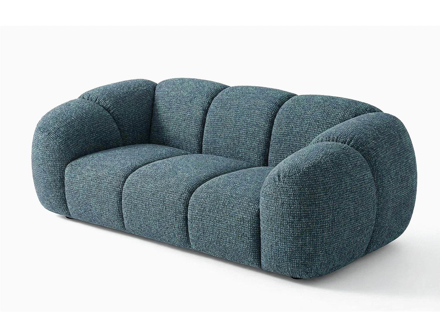 Canapé 2 places capitonné en tissu bouclé bleu canard 200 cm - MALI 2S