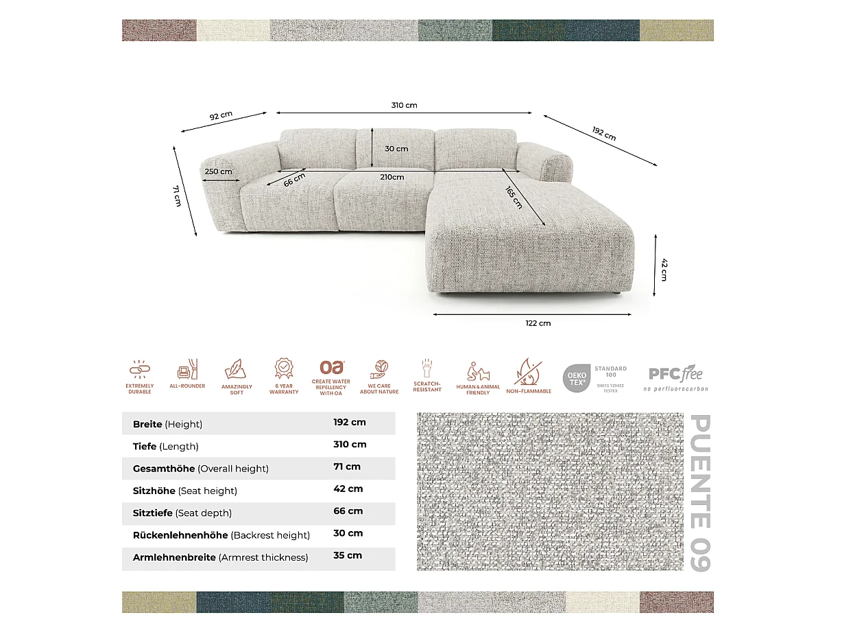 Canapé d'angle droit en tissu bouclé beige 310 cm - GIN
