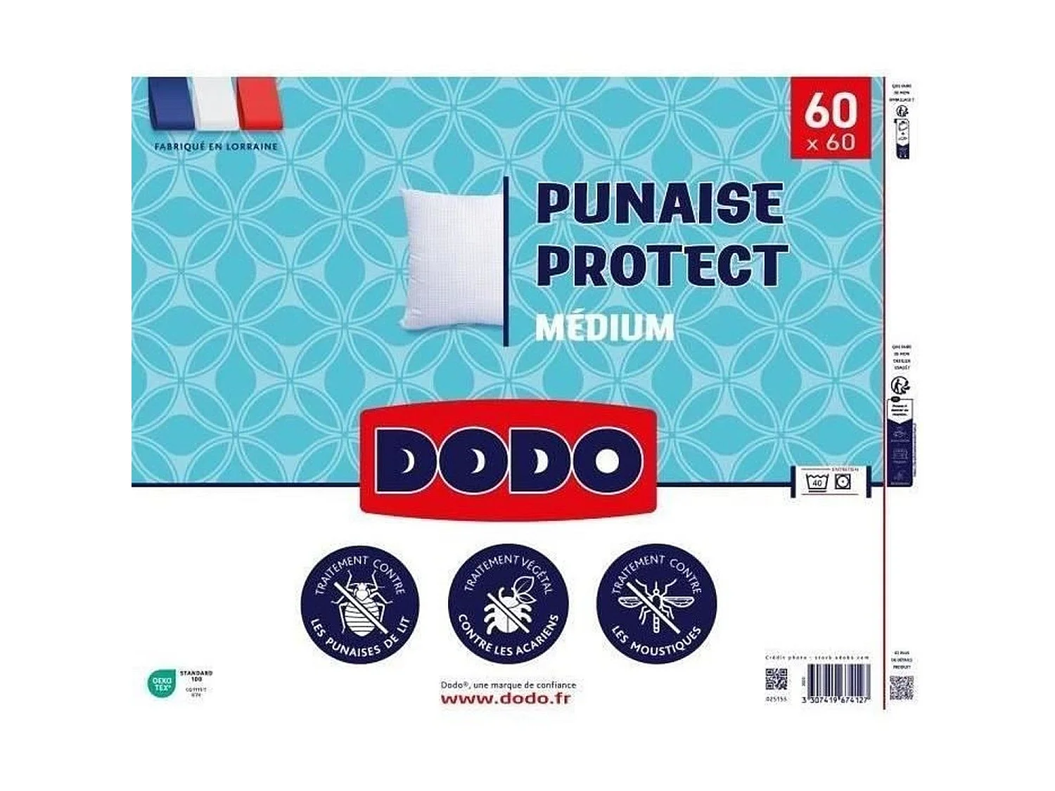 Oreiller médium 60 x 60 cm protection anti punaise, anti acarien - 550 g - Blanc