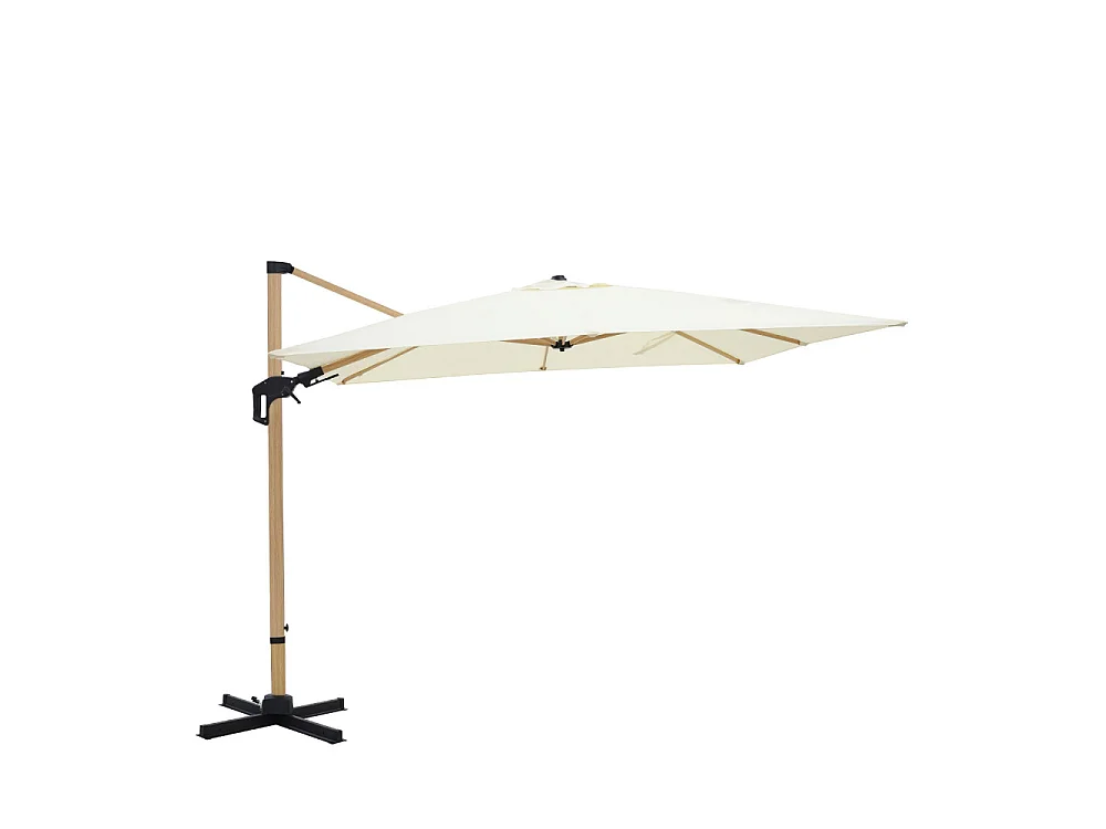 Veya - Parasol carré déporté en aluminium et effet bois 3x3m - Beige