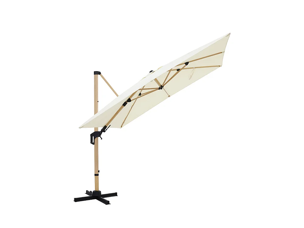 Veya - Parasol carré déporté en aluminium et effet bois 3x3m - Beige