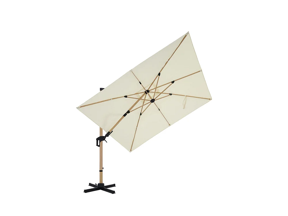 Veya - Parasol carré déporté en aluminium et effet bois 3x3m - Beige