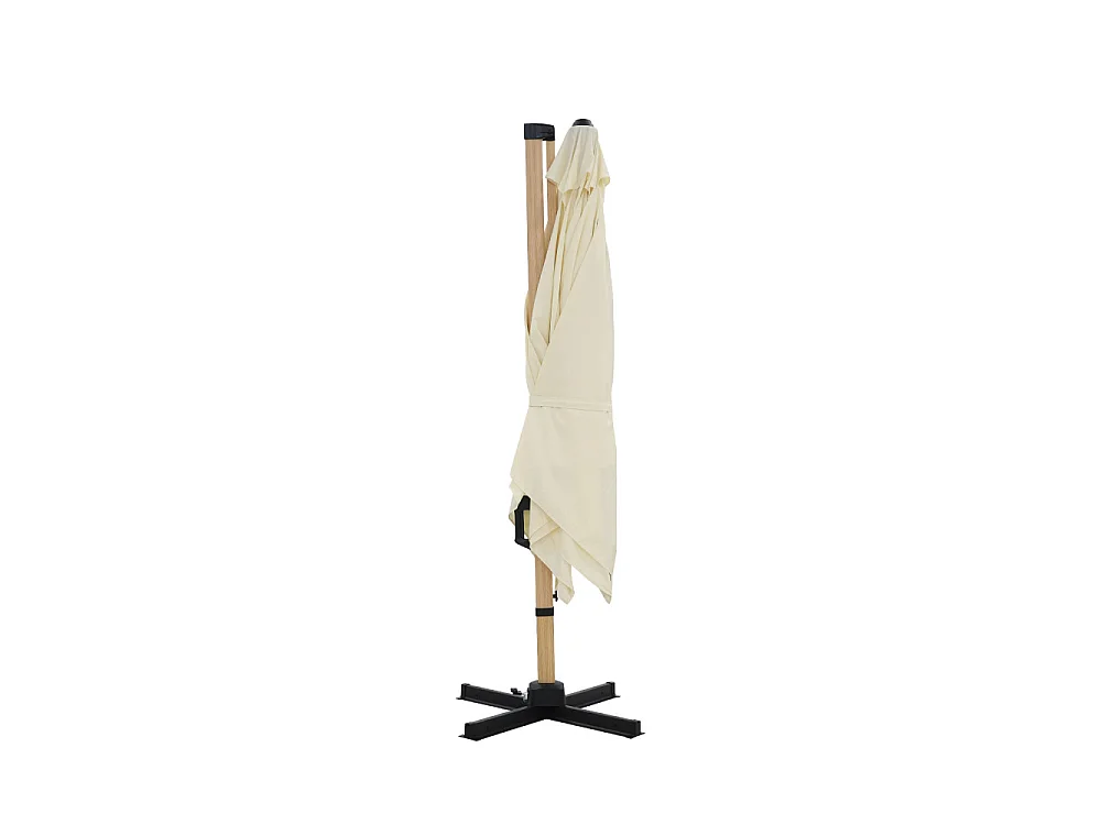 Veya - Parasol carré déporté en aluminium et effet bois 3x3m - Beige