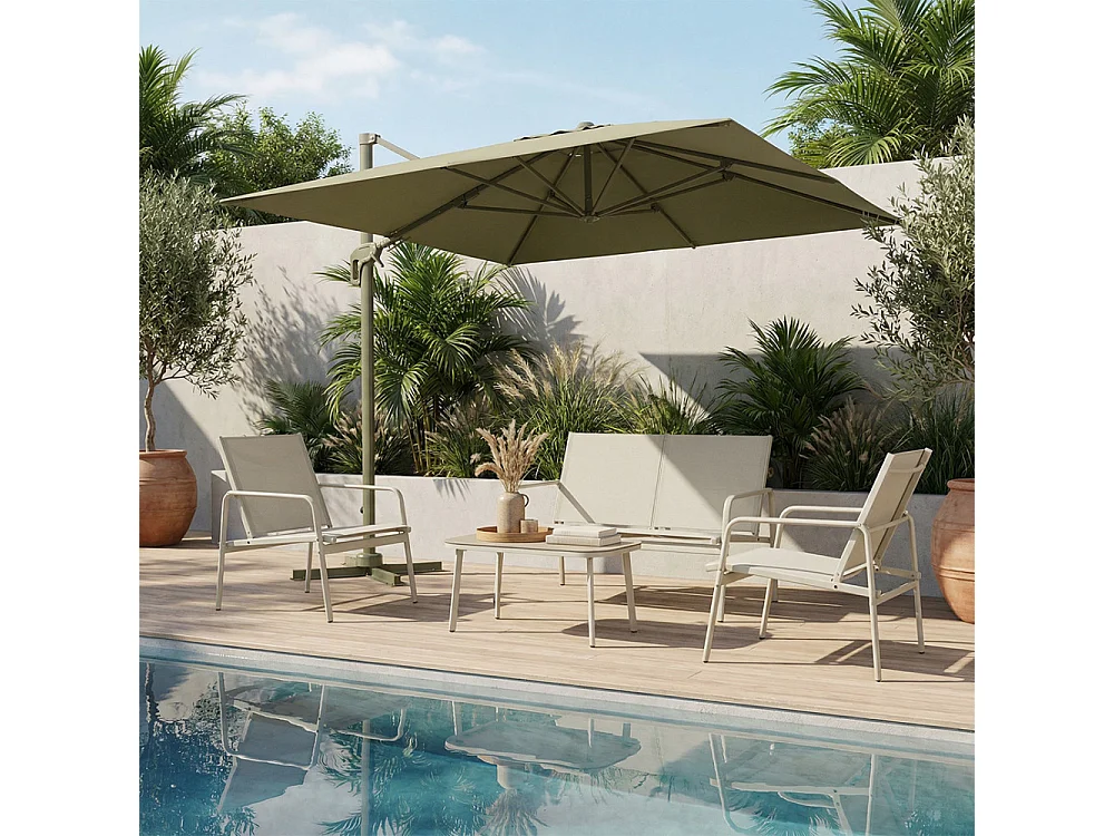 Veya - Parasol carré déporté en aluminium 3x3m - Vert olive