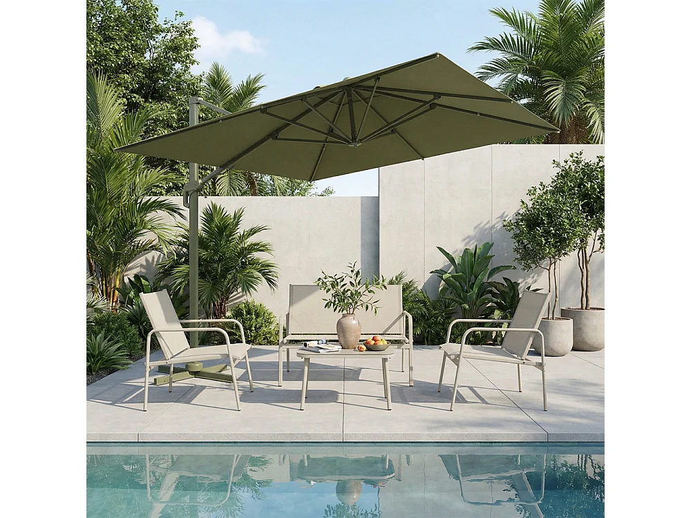 Veya - Parasol carré déporté en aluminium 3x3m - Vert olive