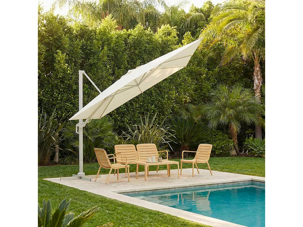 Veya - Parasol rectangulaire déporté en aluminium 3x4m - Beige