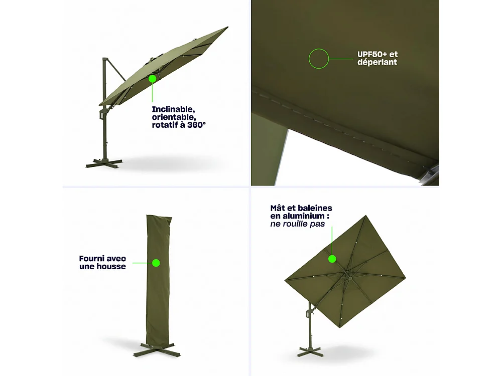 Veya - Parasol rectangulaire déporté en aluminium 3x4m - Beige