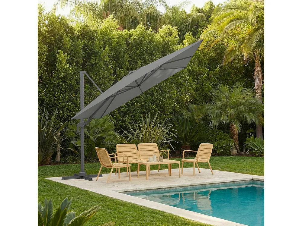 Veya - Parasol rectangulaire déporté en aluminium 3x4m - Gris foncé