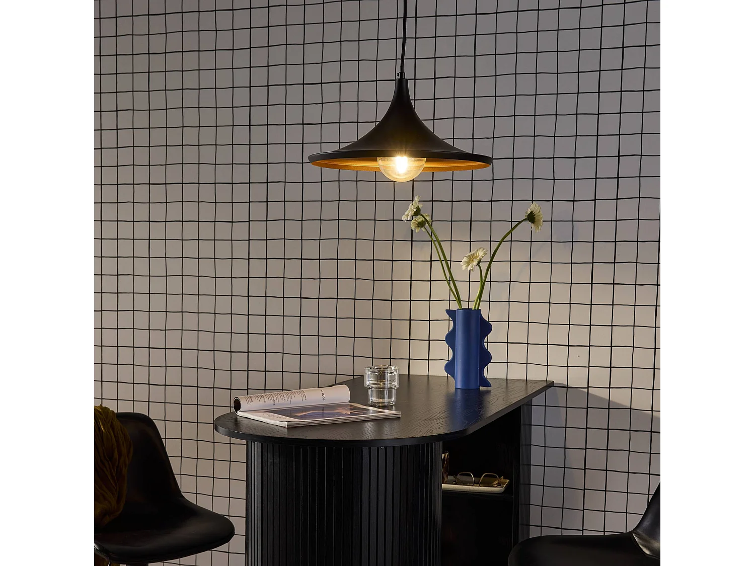 Lámpara colgante de techo, 35cm negro y dorado