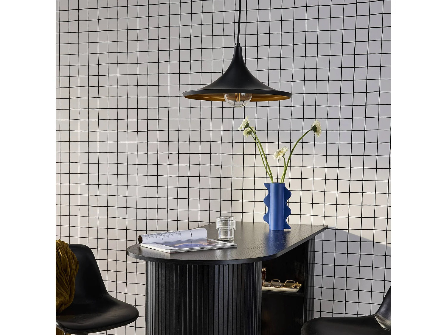 Lámpara colgante de techo, 35cm negro y dorado