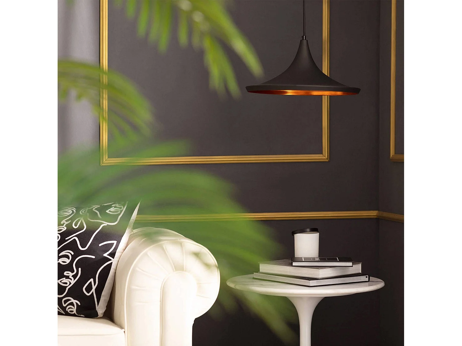 Lámpara colgante de techo, 35cm negro y dorado