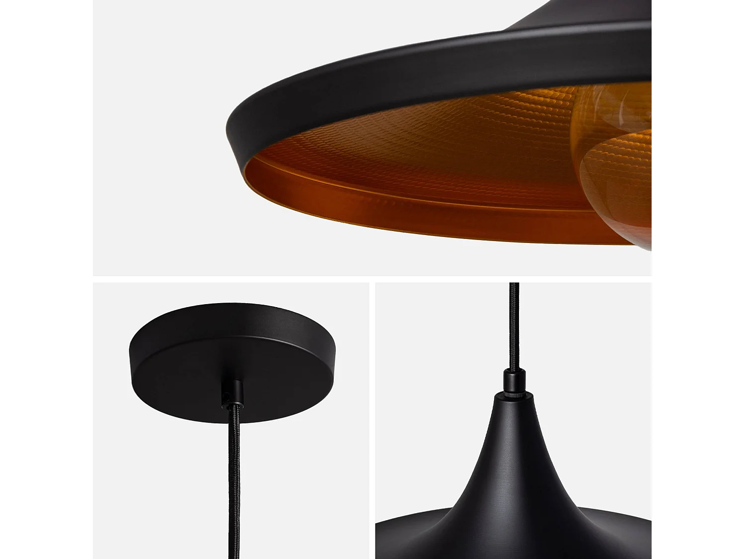 Lámpara colgante de techo, 35cm negro y dorado