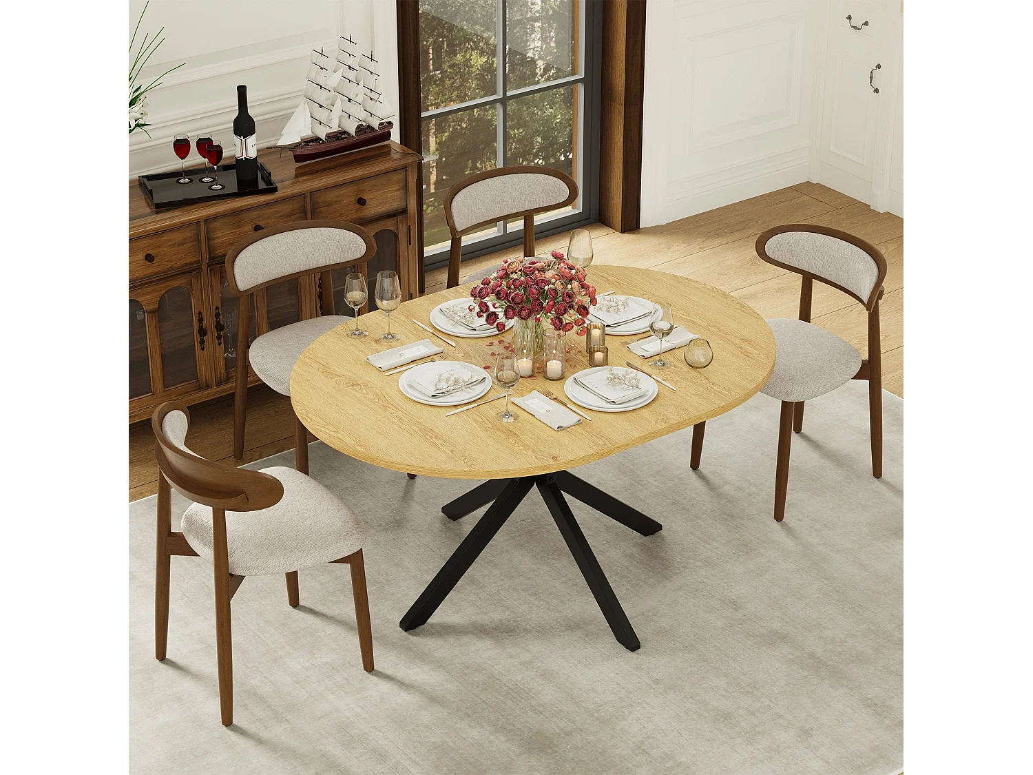 Table extensible pliable 6 places – Naturel clair | Pieds métalliques, glissière fluide, plateau 110-150 cm