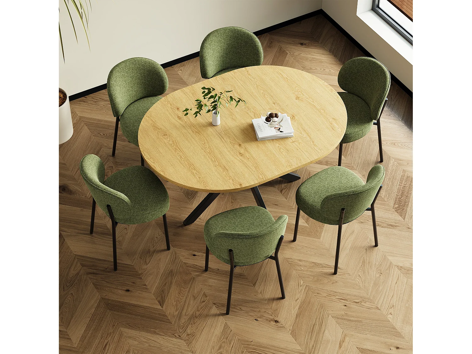 Table extensible pliable 6 places – Naturel clair | Pieds métalliques, glissière fluide, plateau 110-150 cm