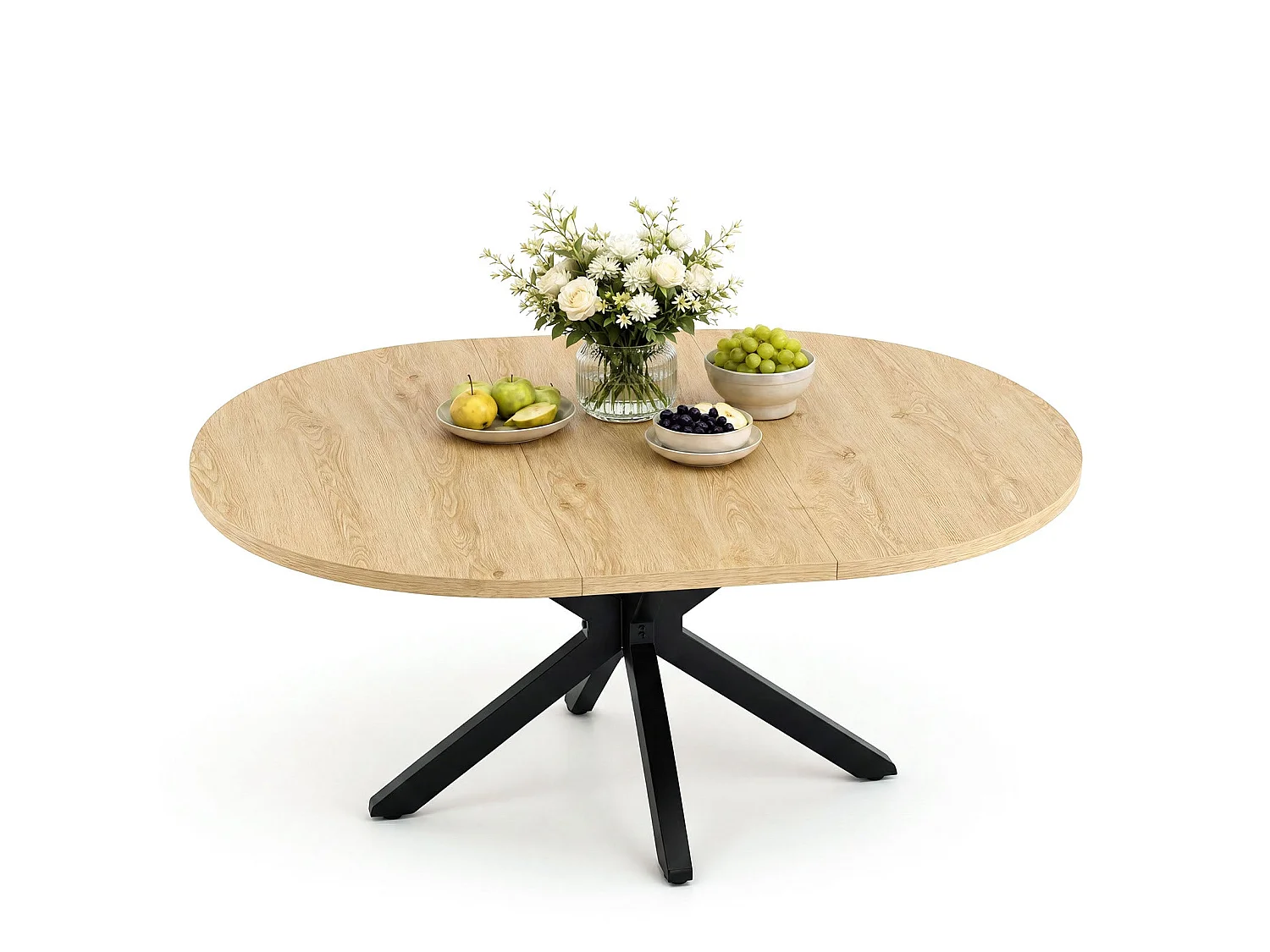 Table extensible pliable 6 places – Naturel clair | Pieds métalliques, glissière fluide, plateau 110-150 cm