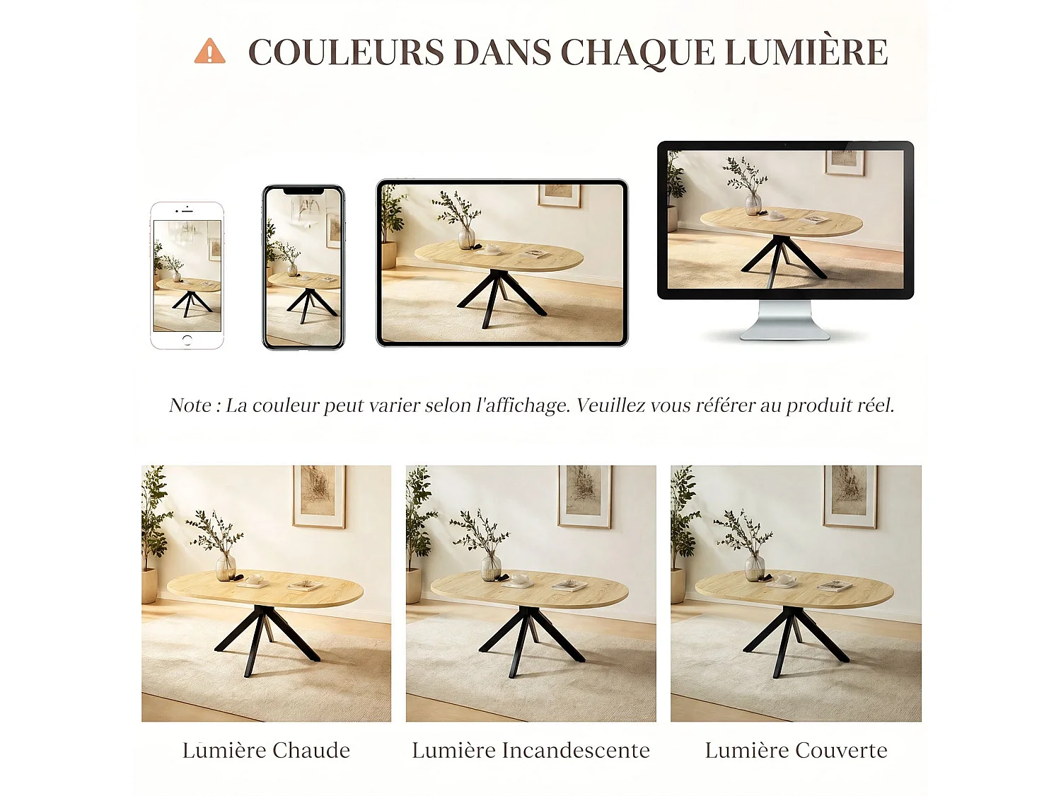 Table extensible pliable 6 places – Naturel clair | Pieds métalliques, glissière fluide, plateau 110-150 cm