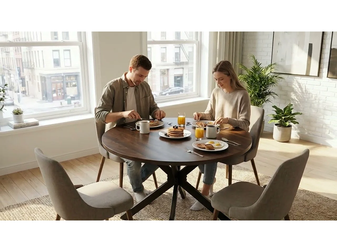 Table extensible pliable 6 places – Naturel clair | Pieds métalliques, glissière fluide, plateau 110-150 cm