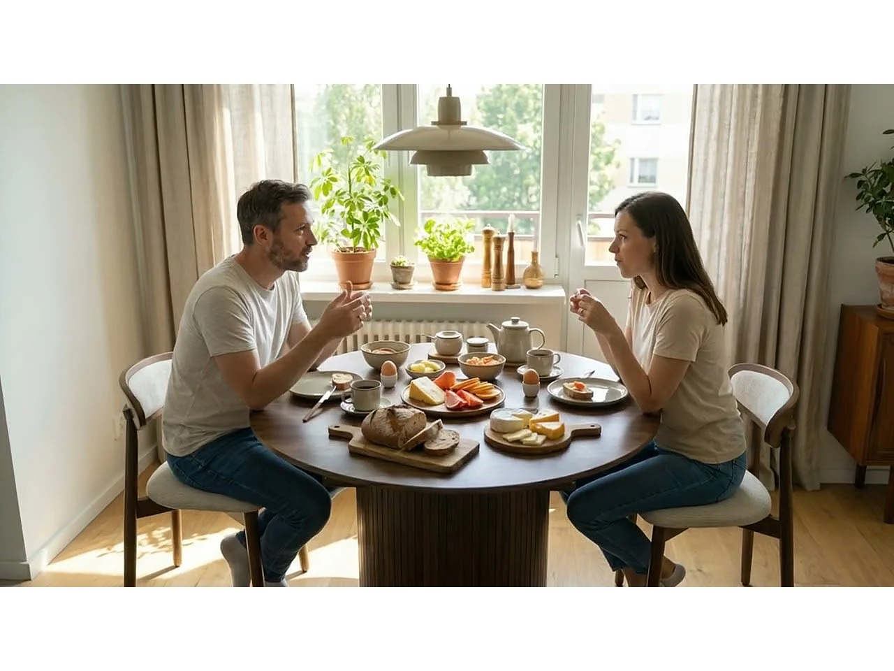 Table extensible pliable 6 places – Noyer foncé | Espace de rangement, glissière fluide, plateau résistant à 100°C, piétement artistique