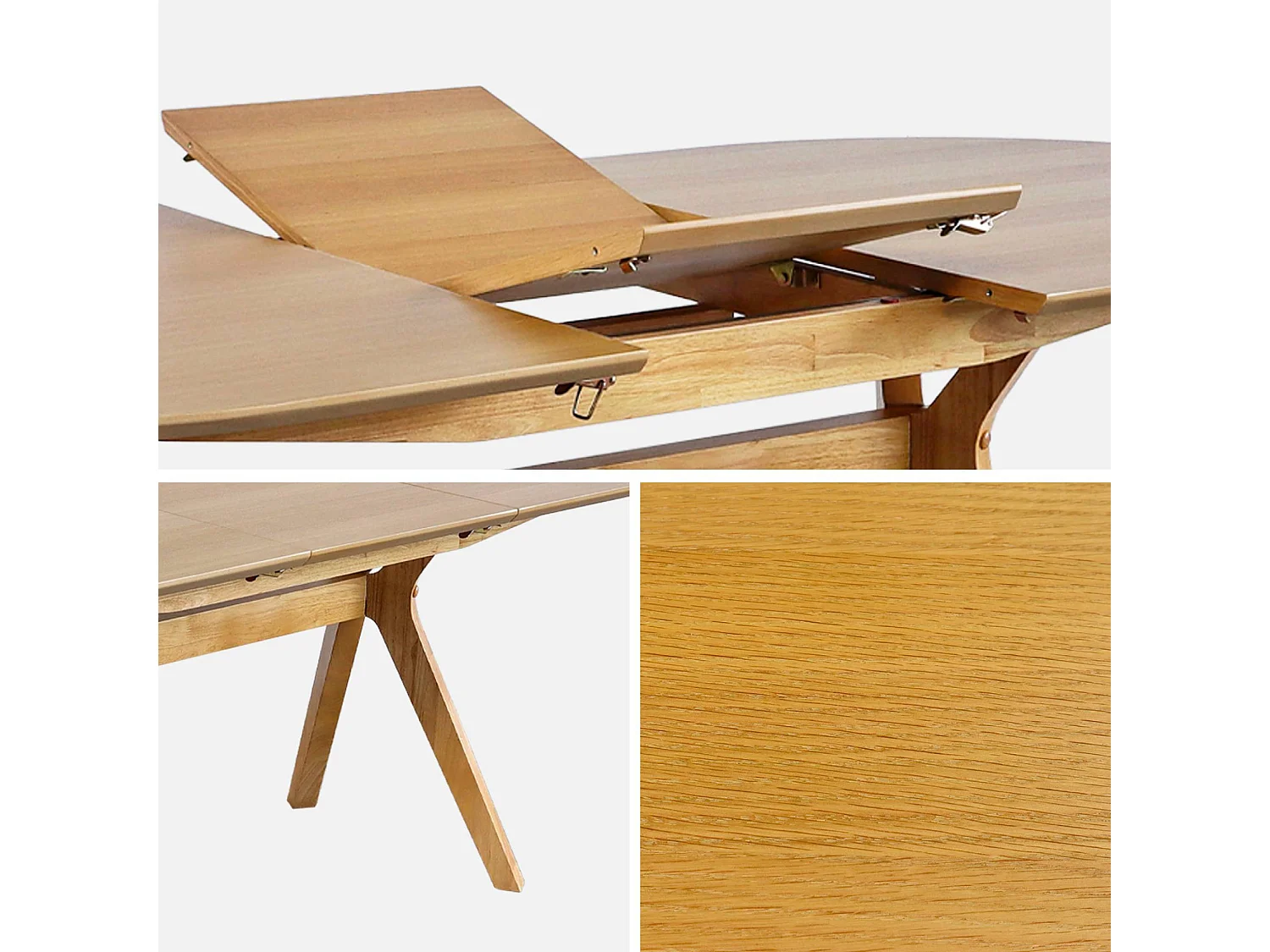 Table à manger oblongue extensible. 160-200cm 4-8 personnes MDF et placage chêne. couleur naturelle