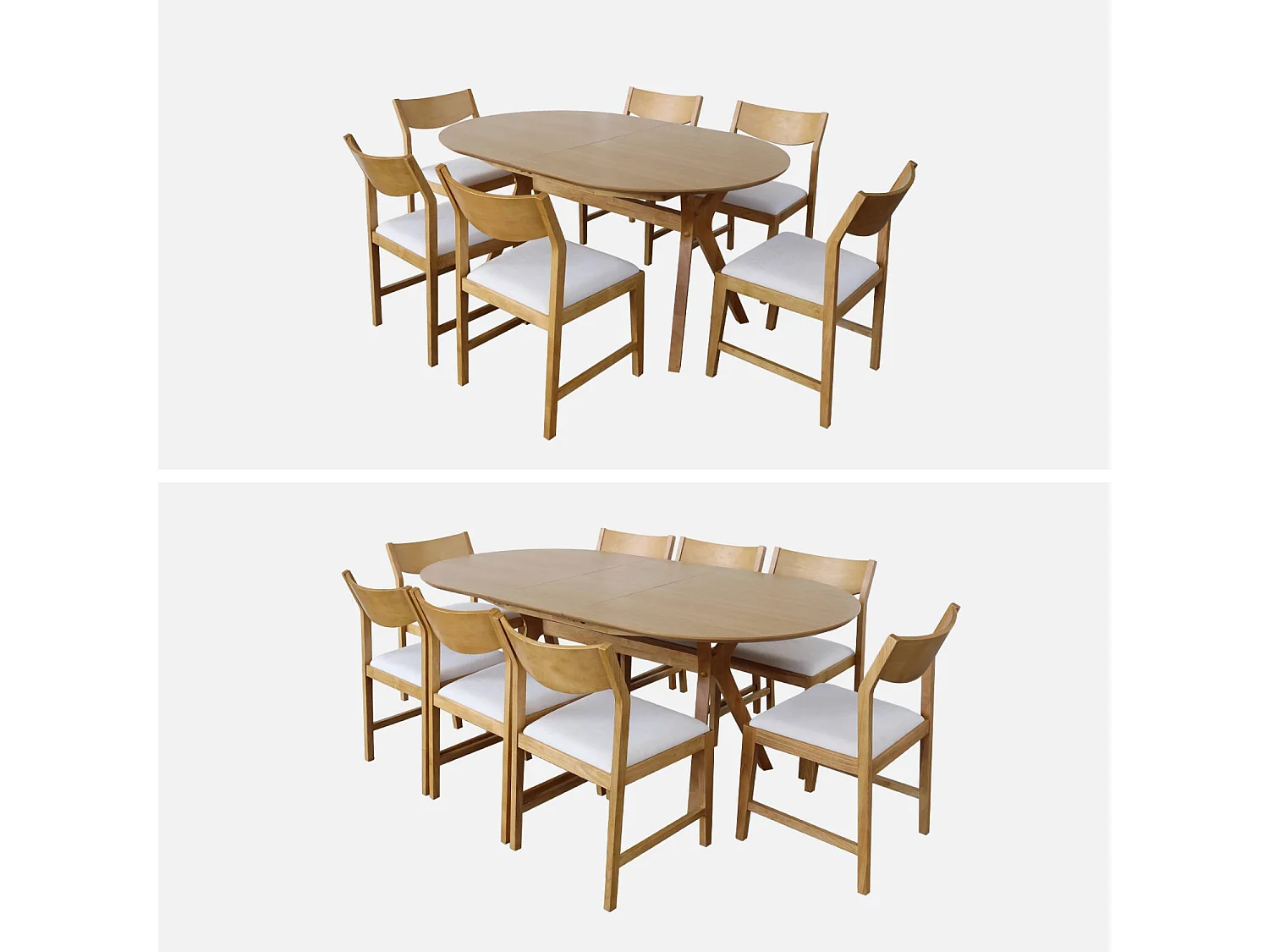 Table à manger oblongue extensible. 160-200cm 4-8 personnes MDF et placage chêne. couleur naturelle