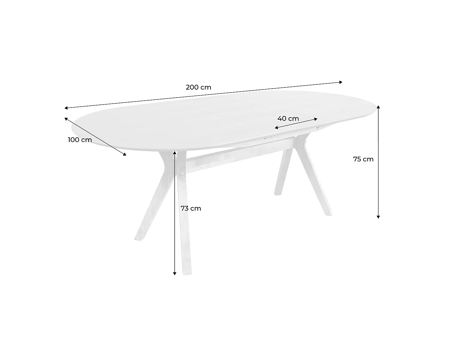 Table à manger oblongue extensible. 160-200cm 4-8 personnes MDF et placage chêne. couleur naturelle