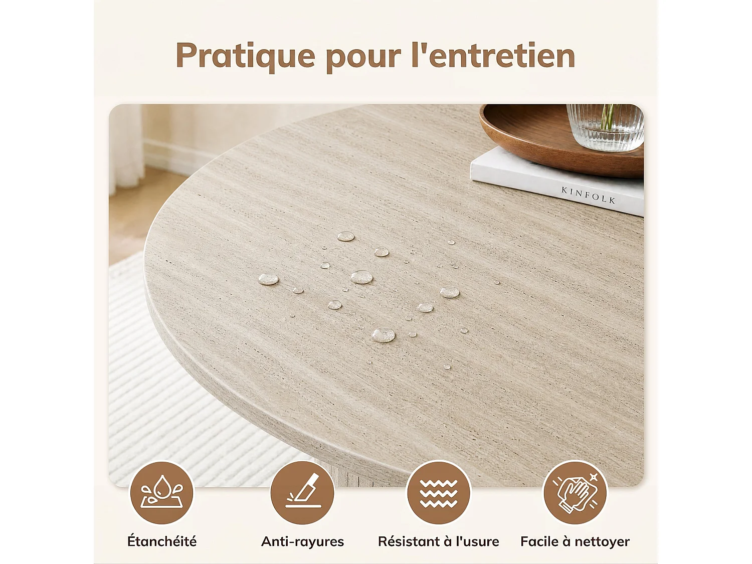 Table extensible pliable 6 places – Blanc pierre | Espace de rangement, glissière fluide, plateau résistant à 100°C, piétement artistique