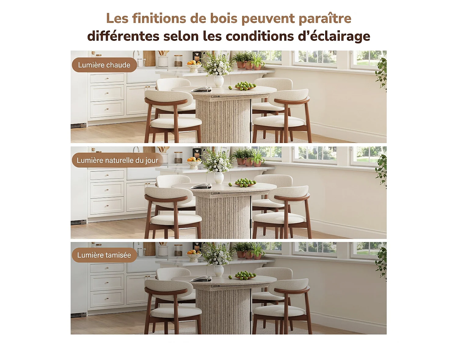 Table extensible pliable 6 places – Blanc pierre | Espace de rangement, glissière fluide, plateau résistant à 100°C, piétement artistique
