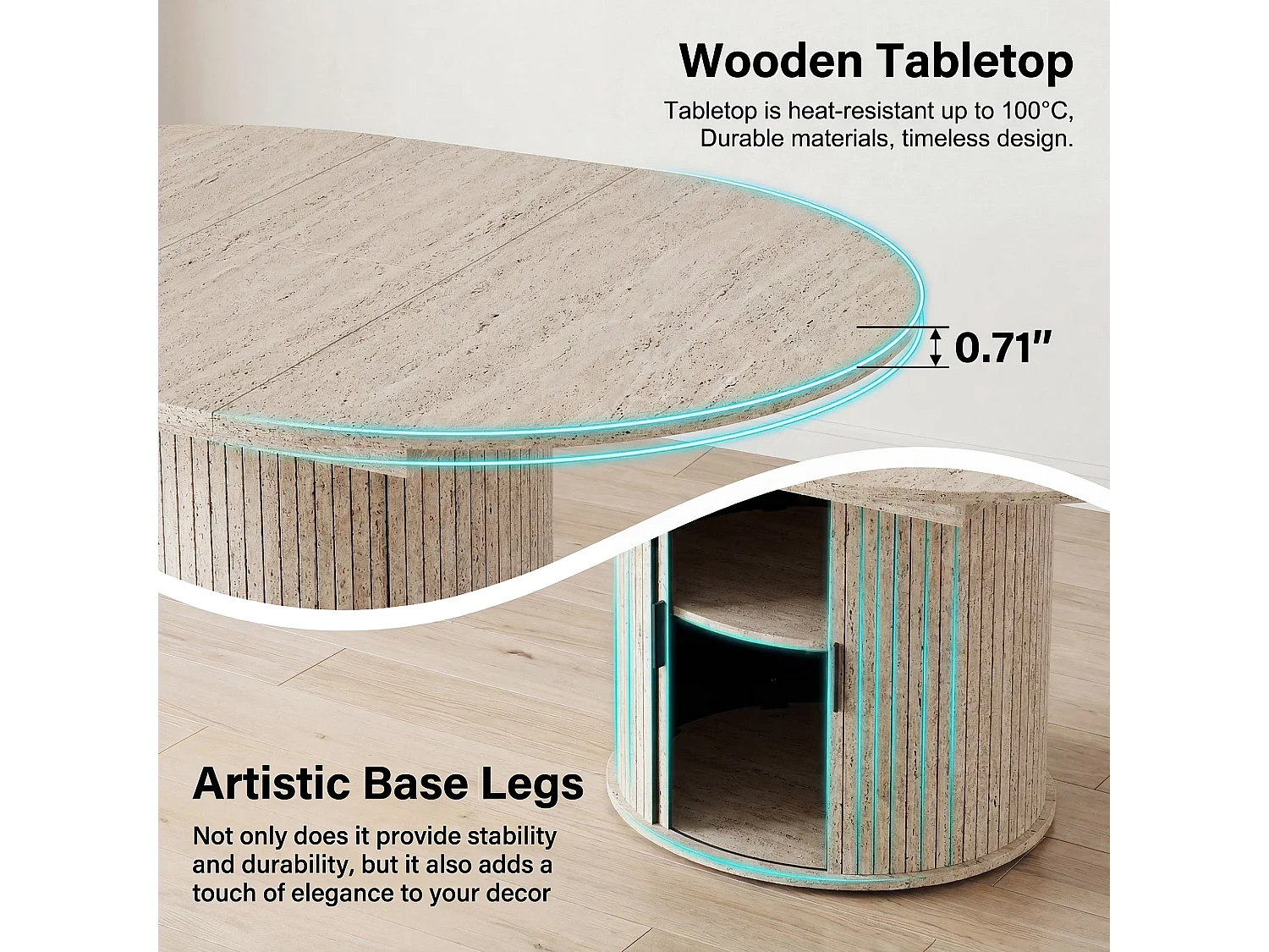Table extensible pliable 6 places – Blanc pierre | Espace de rangement, glissière fluide, plateau résistant à 100°C, piétement artistique