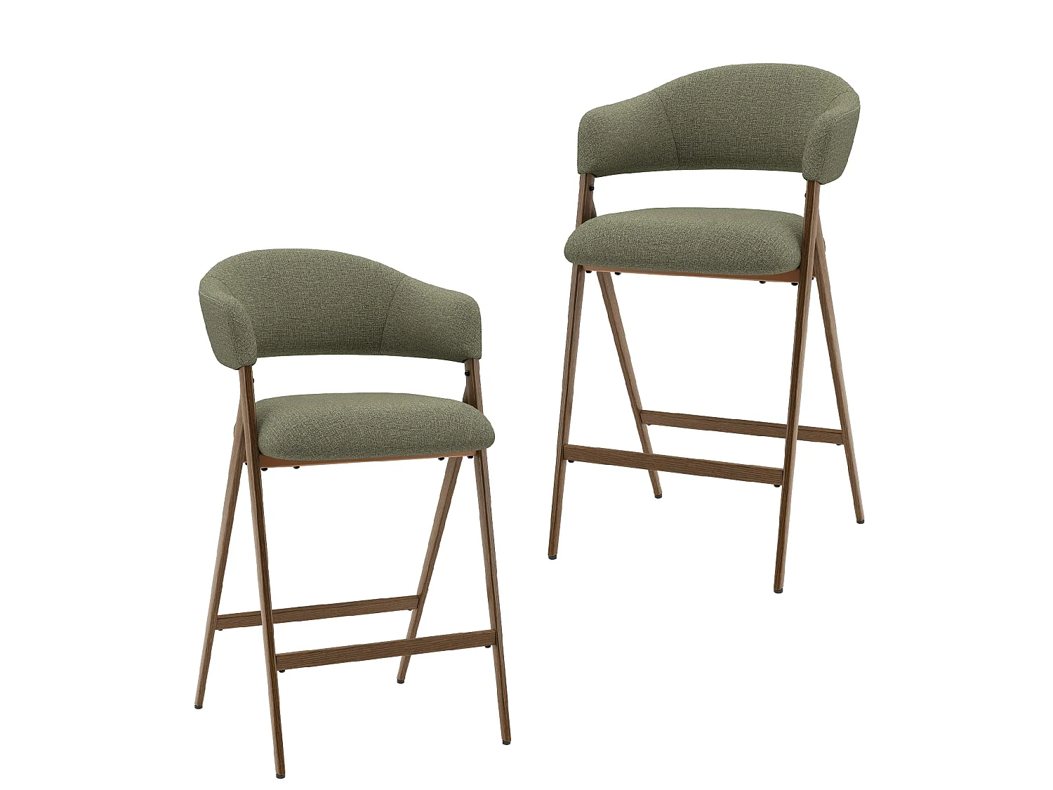 Lot de 2 tabourets de bar en tissu, respirants et robustes, pieds métalliques aspect bois, vert