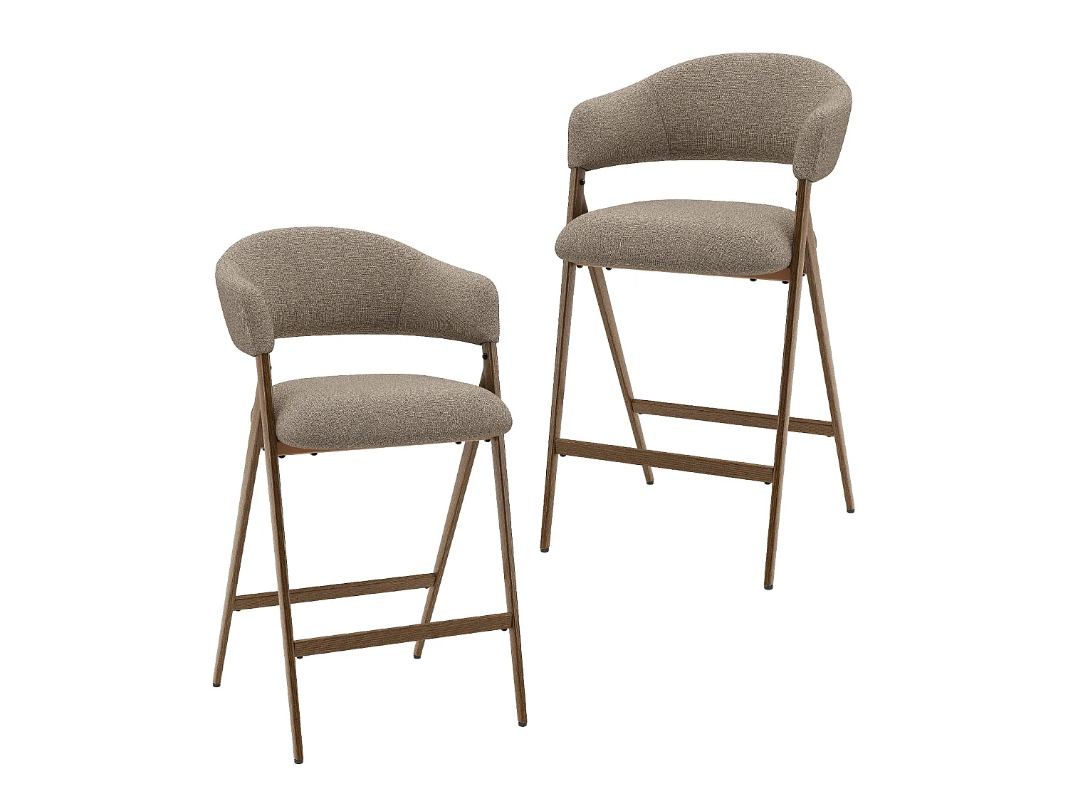 Lot de 2 tabourets de bar en tissu, respirants et robustes, pieds métalliques aspect bois, marron