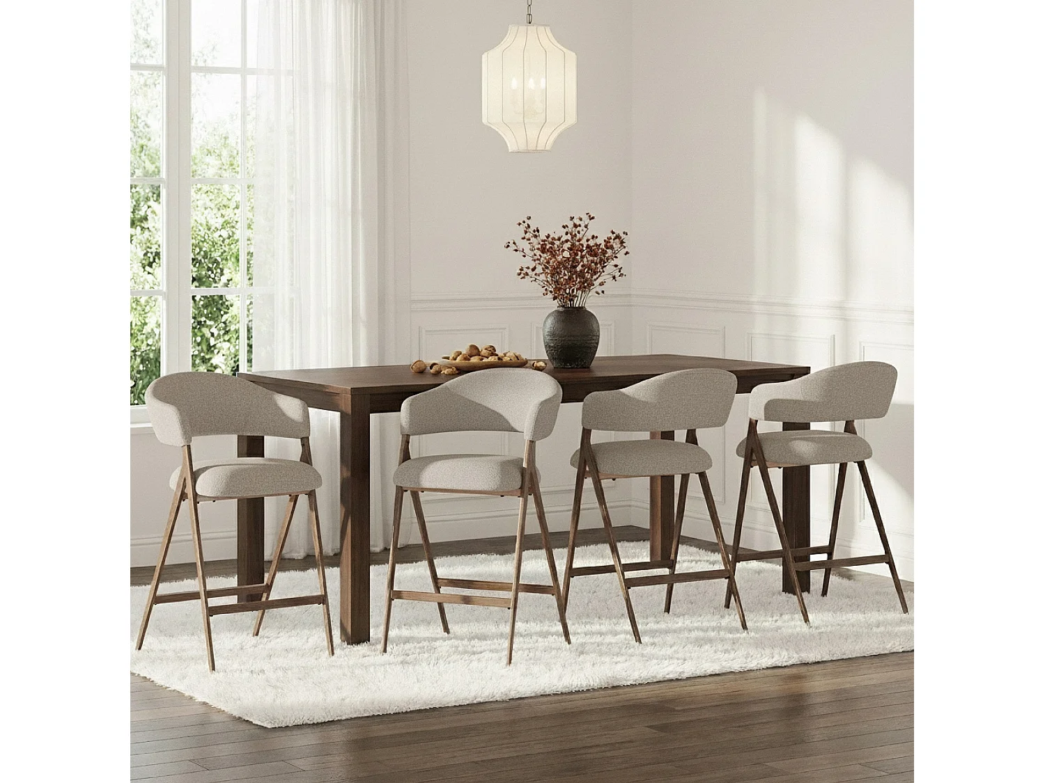 Lot de 2 tabourets de bar en tissu, respirants et robustes, pieds métalliques aspect bois, marron