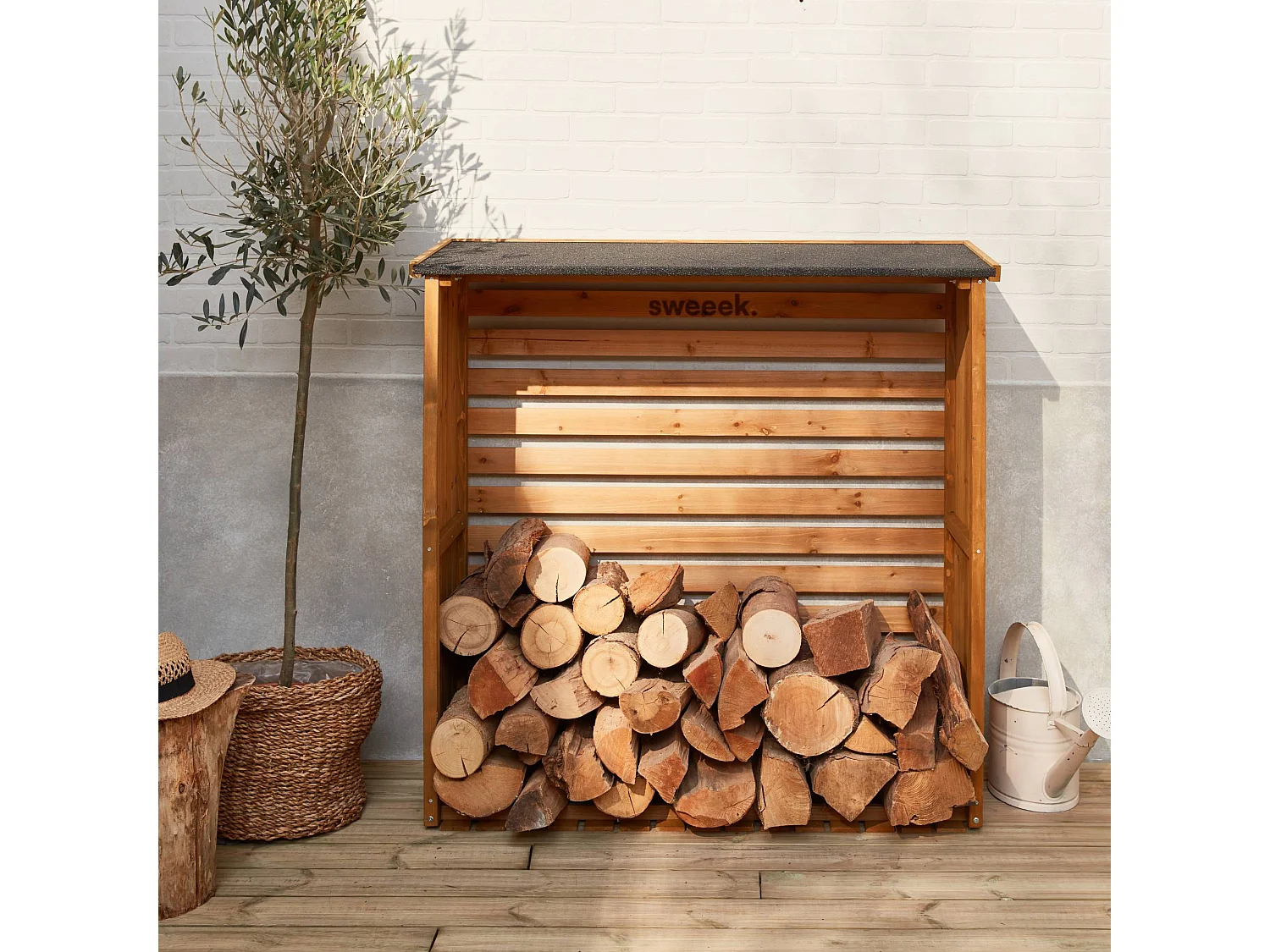 Cobertizo para troncos de madera de abeto, set de 2 natural