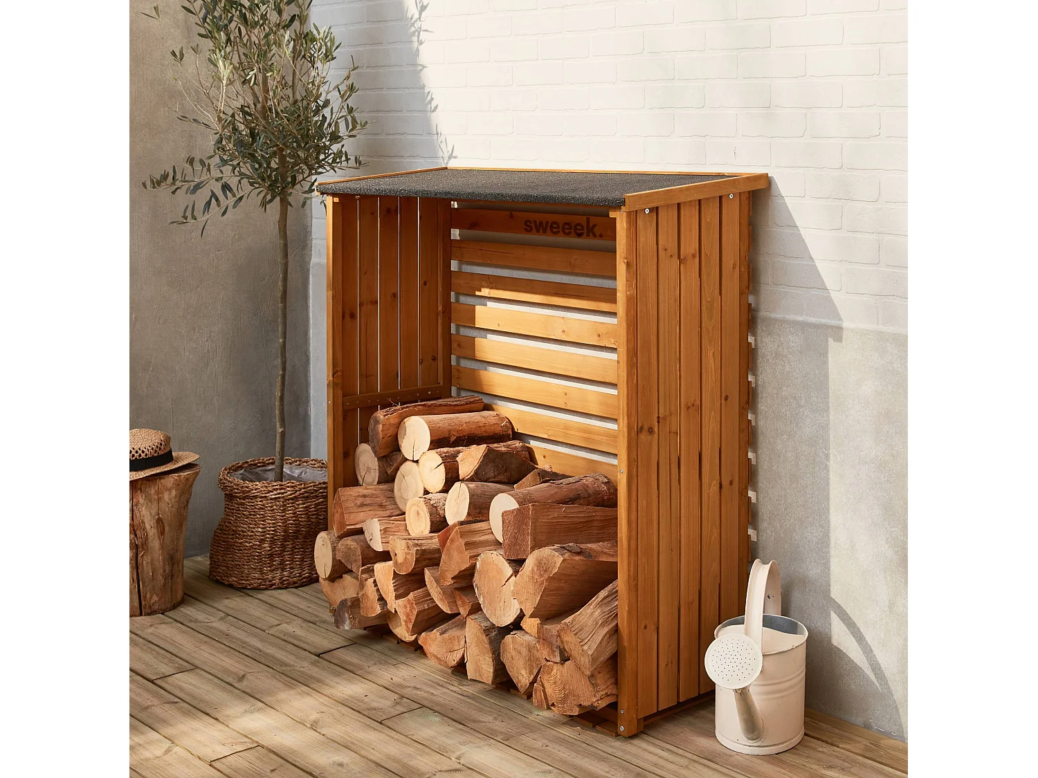 Cobertizo para troncos de madera de abeto, set de 2 natural