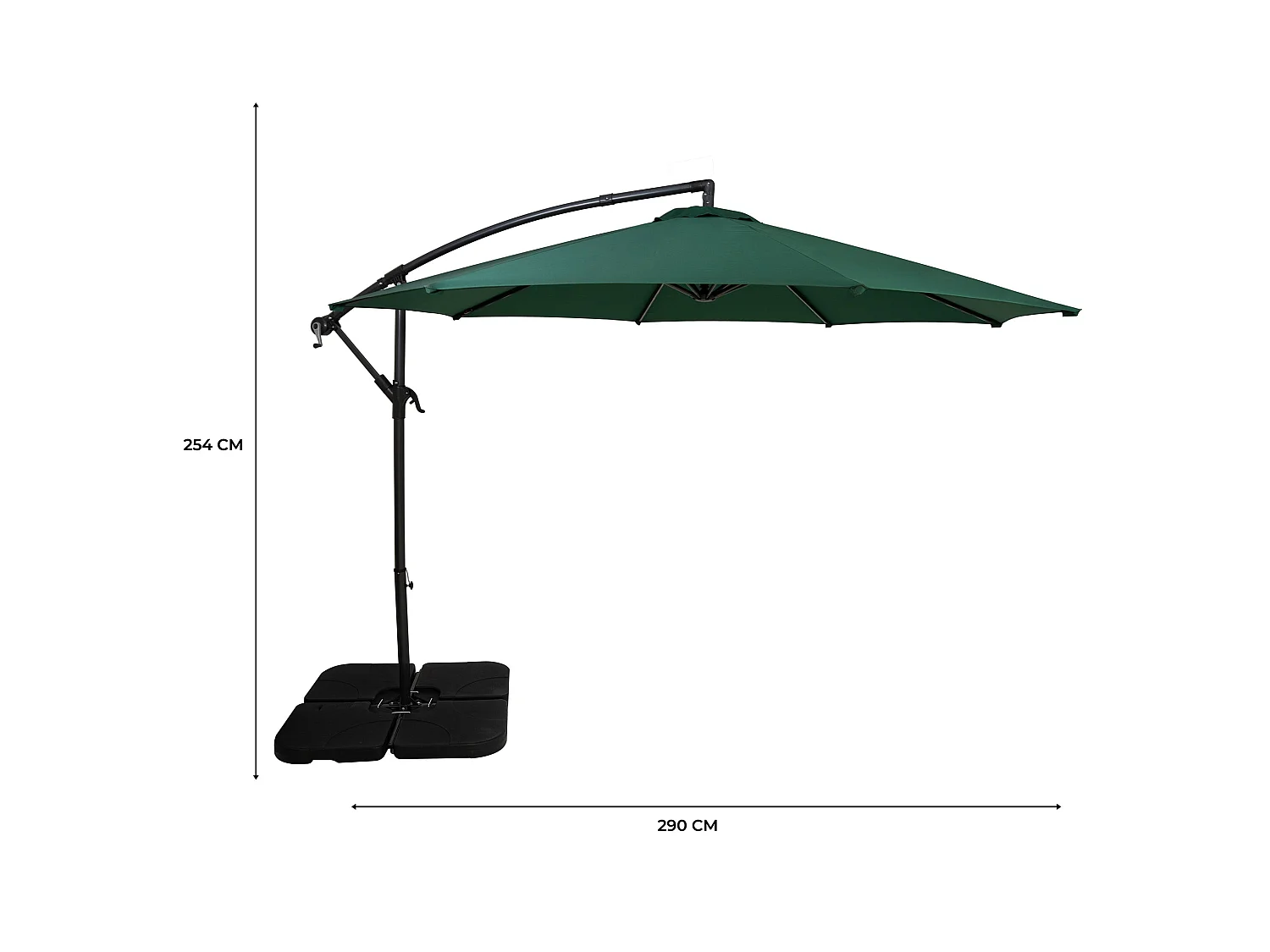 Parasol Banane à Mât Déporté Vert 3 m & Pied Carré Jardin Terrasse Extérieur