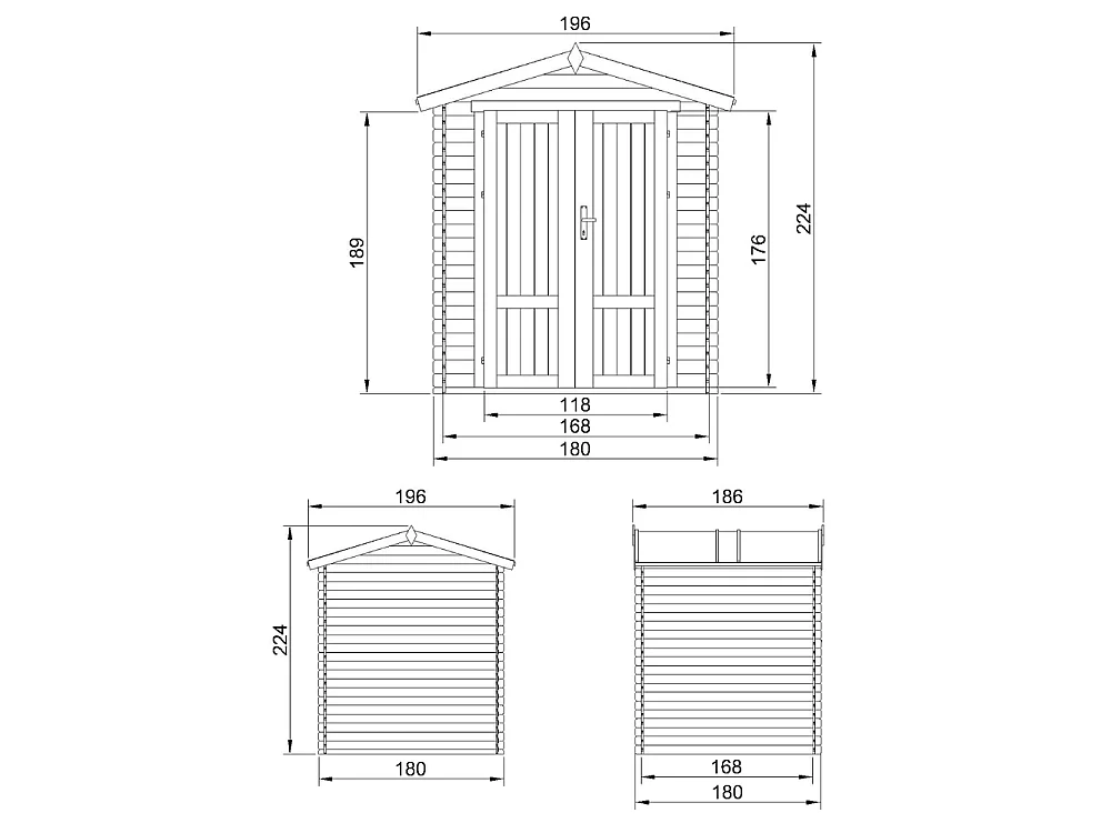 Abri de Jardin en Bois avec sol traité - 186x196xH224 cm / 2.82 m² - M320F1+M320G