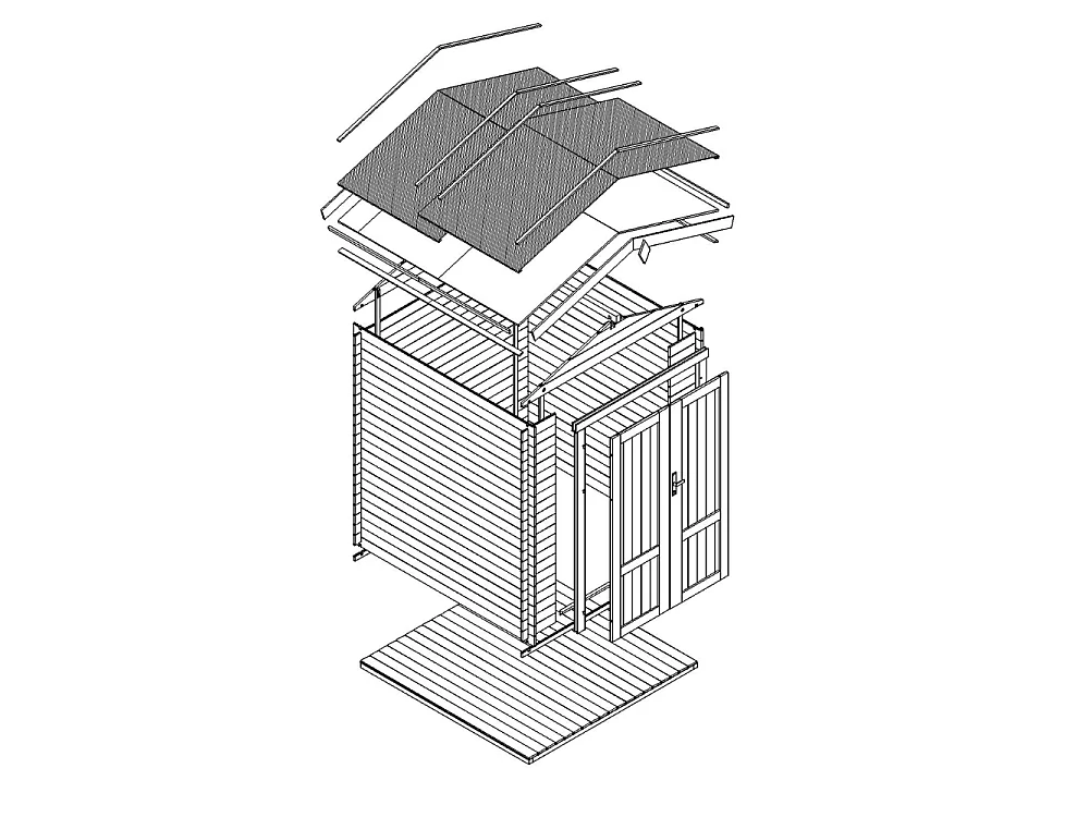 Abri de Jardin en Bois avec sol traité - 186x196xH224 cm / 2.82 m² - M320F1+M320G