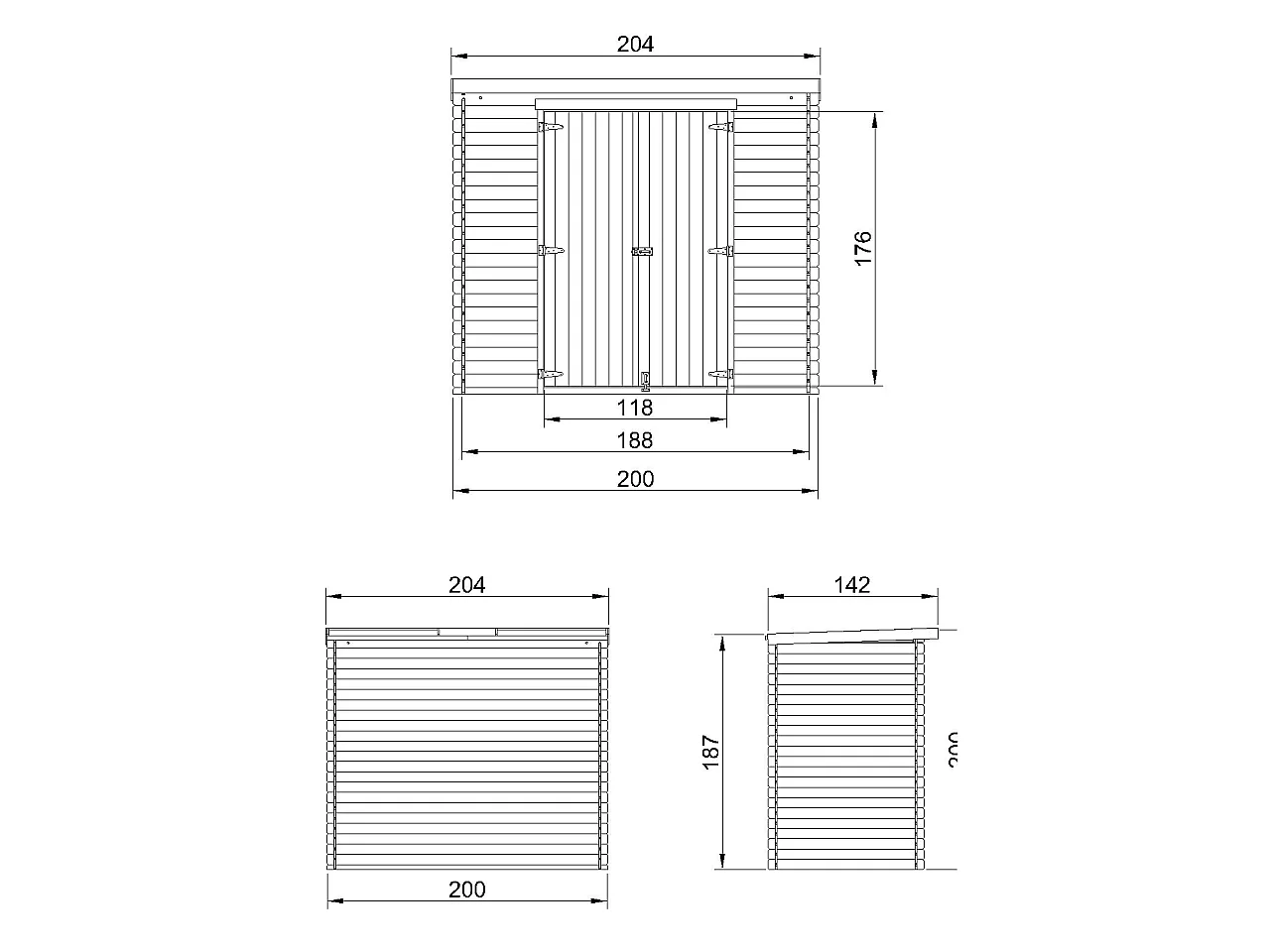 Holz-Gartenhaus mit imprägniertem boden - 142x204xH206 cm / 2.22 m² - M311C1+M311G