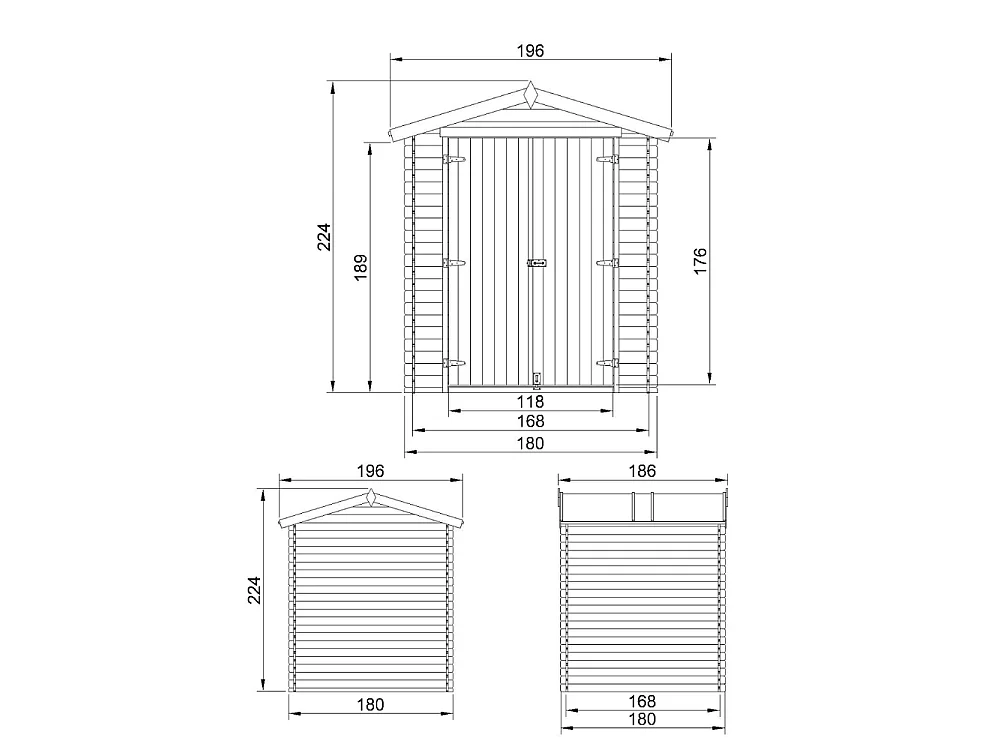 Abri de Jardin en Bois avec sol traité - 186x196xH224 cm / 2.82 m² - M320C1+M320G