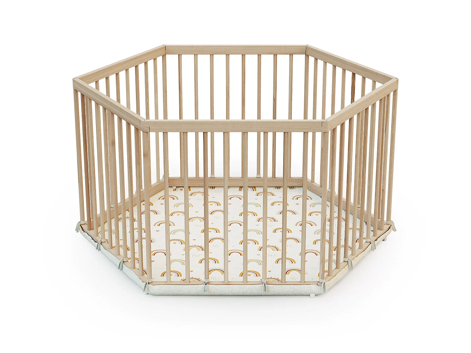 WEBABY - Parc bébé hexagonal en bois ALVEO - 125 x 109 x 65 cm
