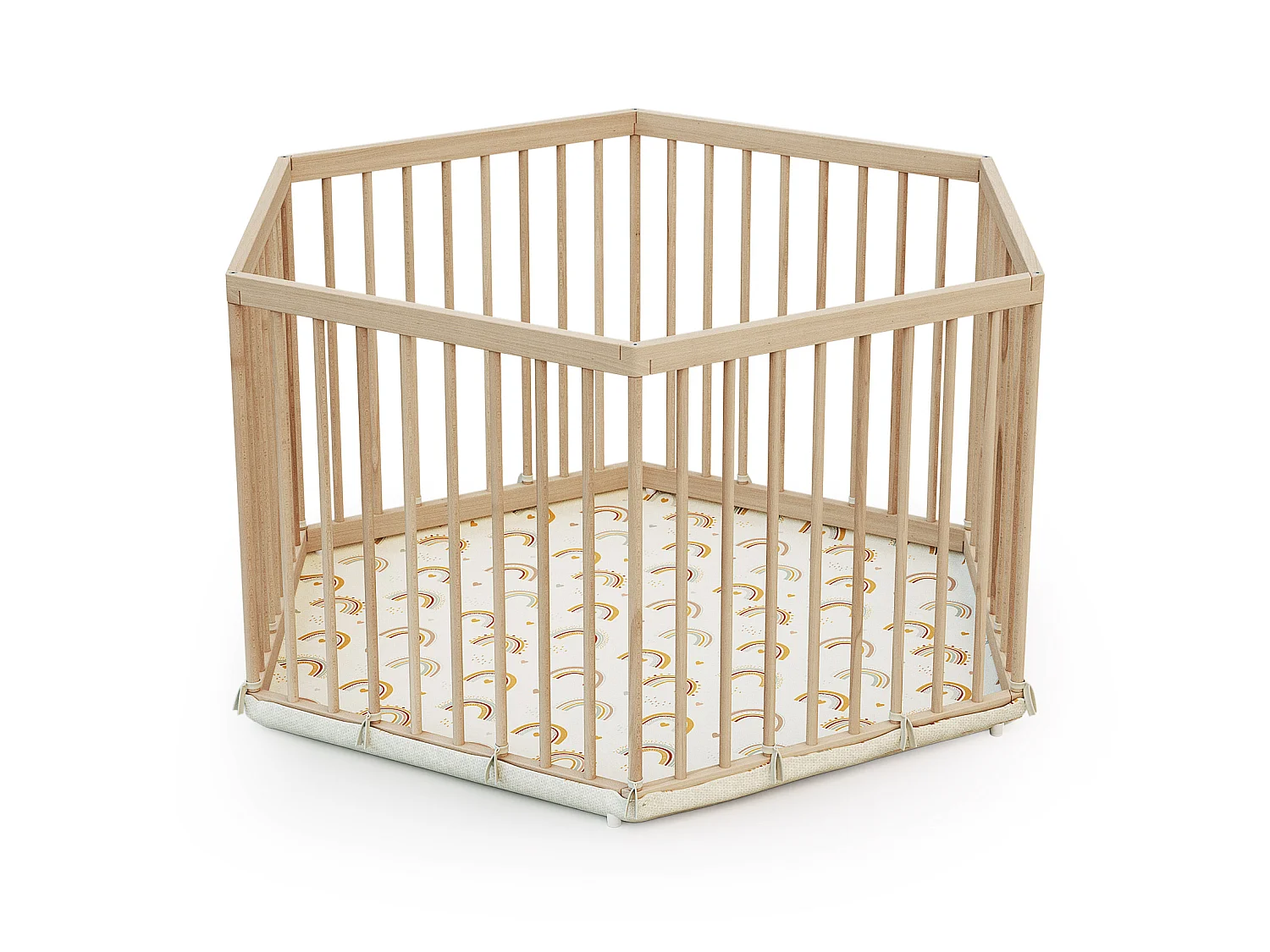 WEBABY - Parc bébé hexagonal en bois ALVEO - 125 x 109 x 65 cm