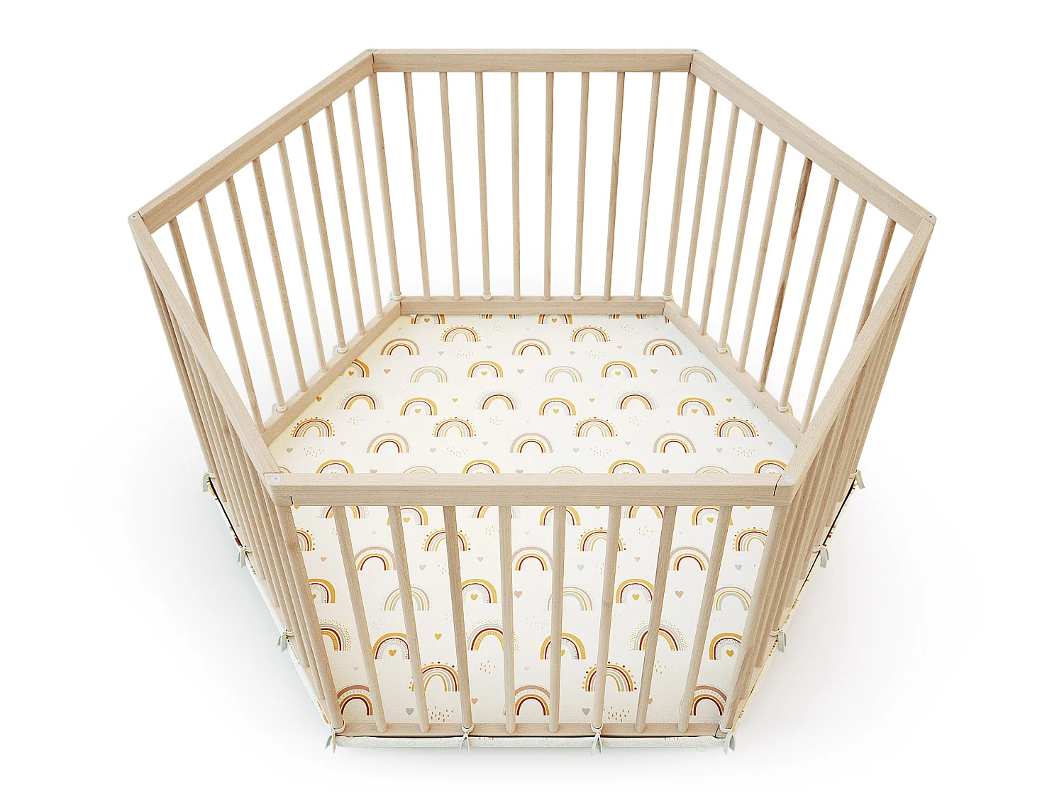 WEBABY - Parc bébé hexagonal en bois ALVEO - 125 x 109 x 65 cm