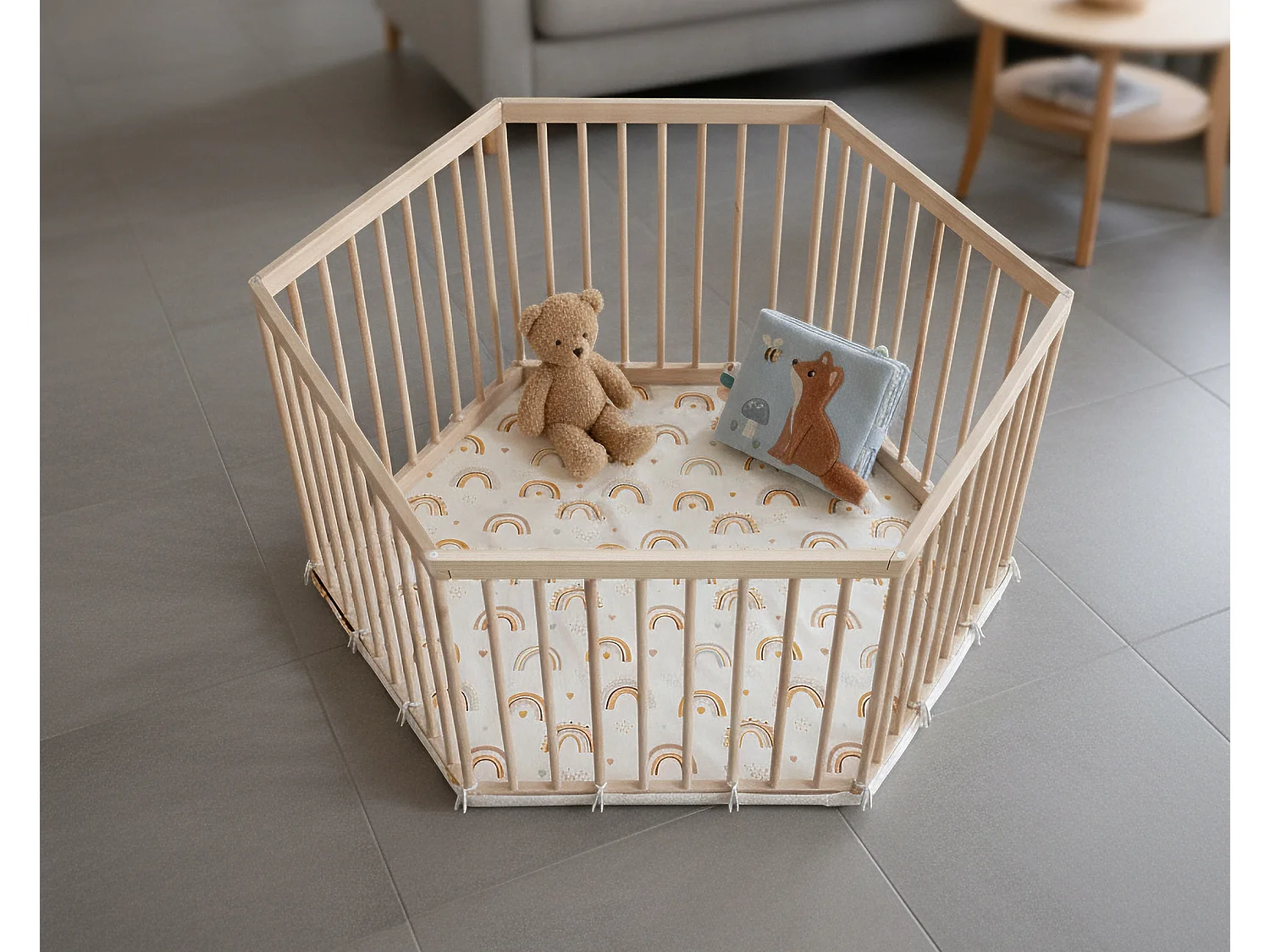 WEBABY - Parc bébé hexagonal en bois ALVEO - 125 x 109 x 65 cm