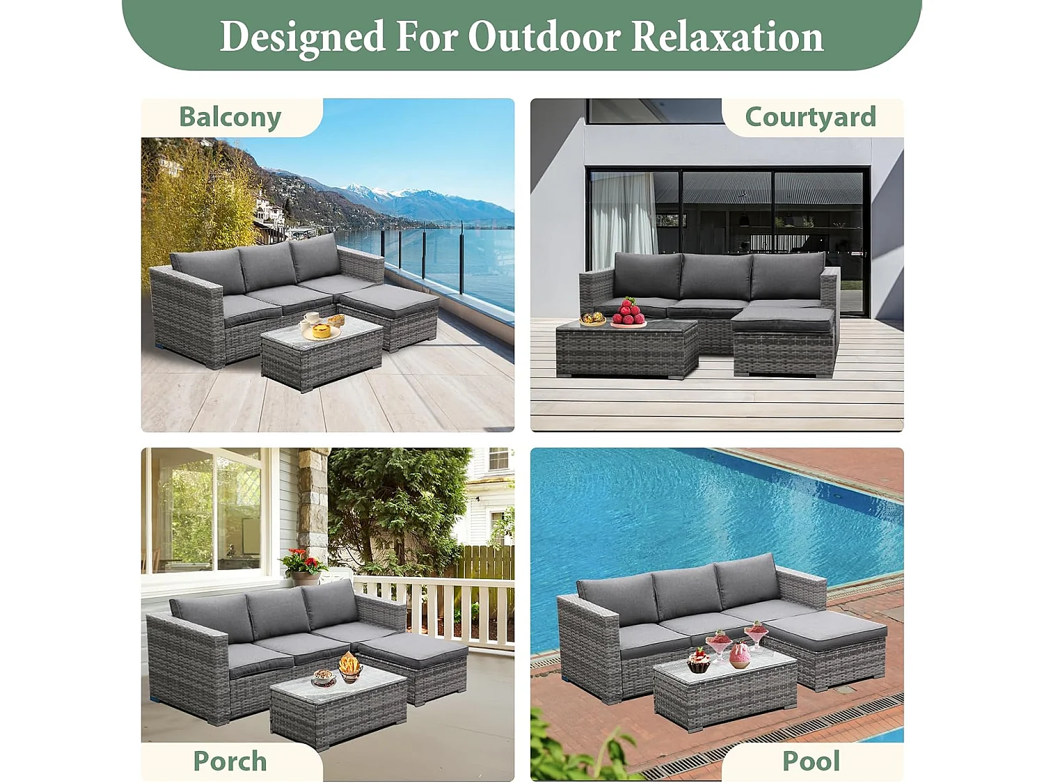 3-Piece Rattan Garden Corner Sofa Set with Coffee Table & Washable Cushions